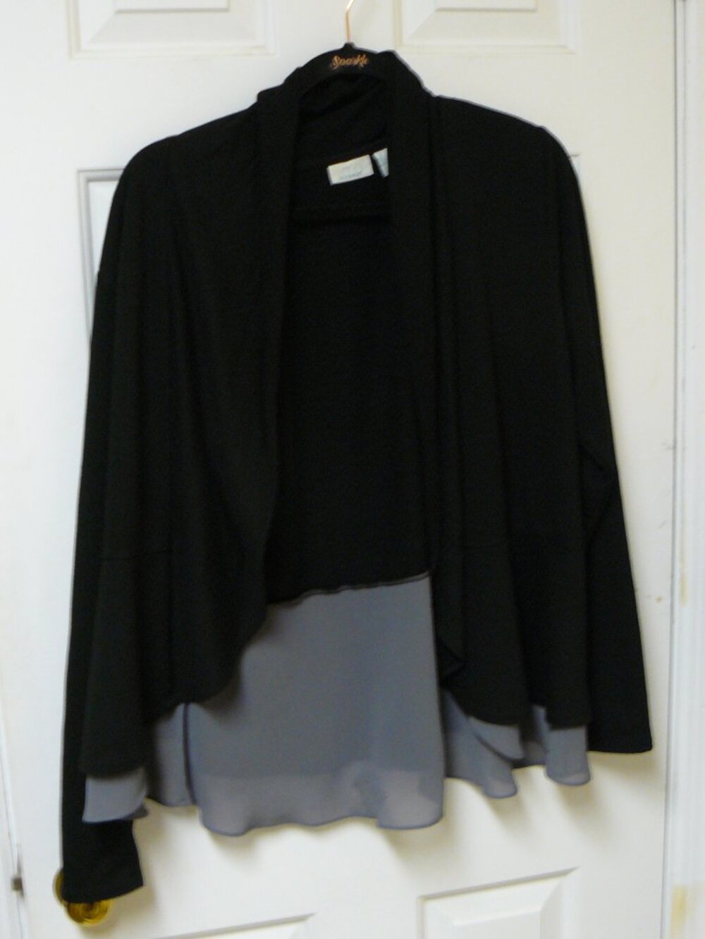 LOGO Lounge by Lori Goldstein French Terry Peplum Cardigan w/ Chiffon Trim Sz L